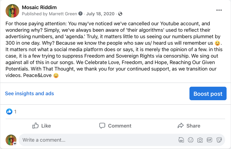 Mosaic RIddim's Youtube Cancellation